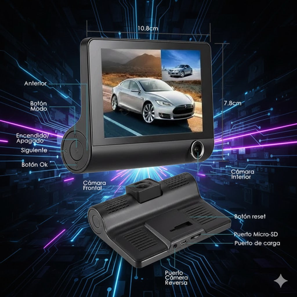 Cámara para Auto A191 VDR 3 en 1: Seguridad Total para Tu Familia