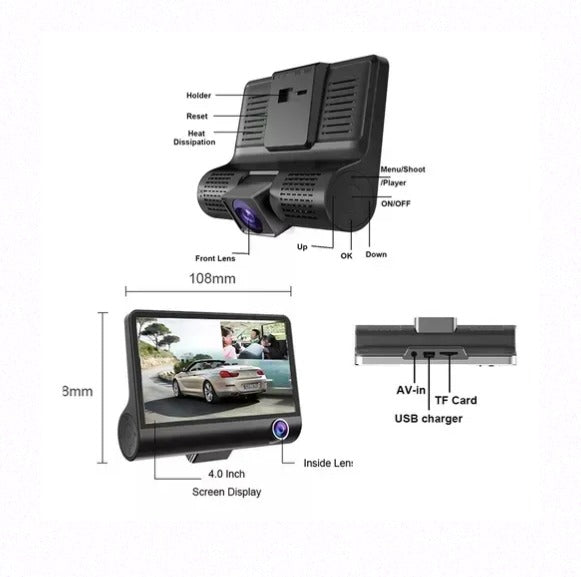 Cámara para Auto A191 VDR 3 en 1: Seguridad Total para Tu Familia